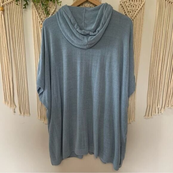 BAREFOOT DREAMS Cozy Chic Ultra Lite Full Zip Short Sleeve Hoodie Blue Size 1X - Picture 2 of 10